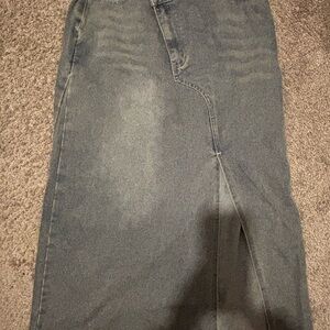 Gray Denim Skirt with Front Slit